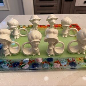 Charming White Ceramic HOLLIE HOBBIE Napkin Holders from the 1970s. Set of 8.